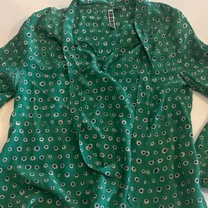 Green Polka Dot silk tie-neck  Blouse size 6